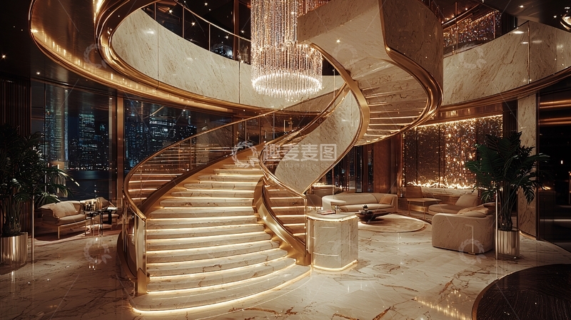 高清大图下载【趣麦麦图】奢华旋转楼梯大厅