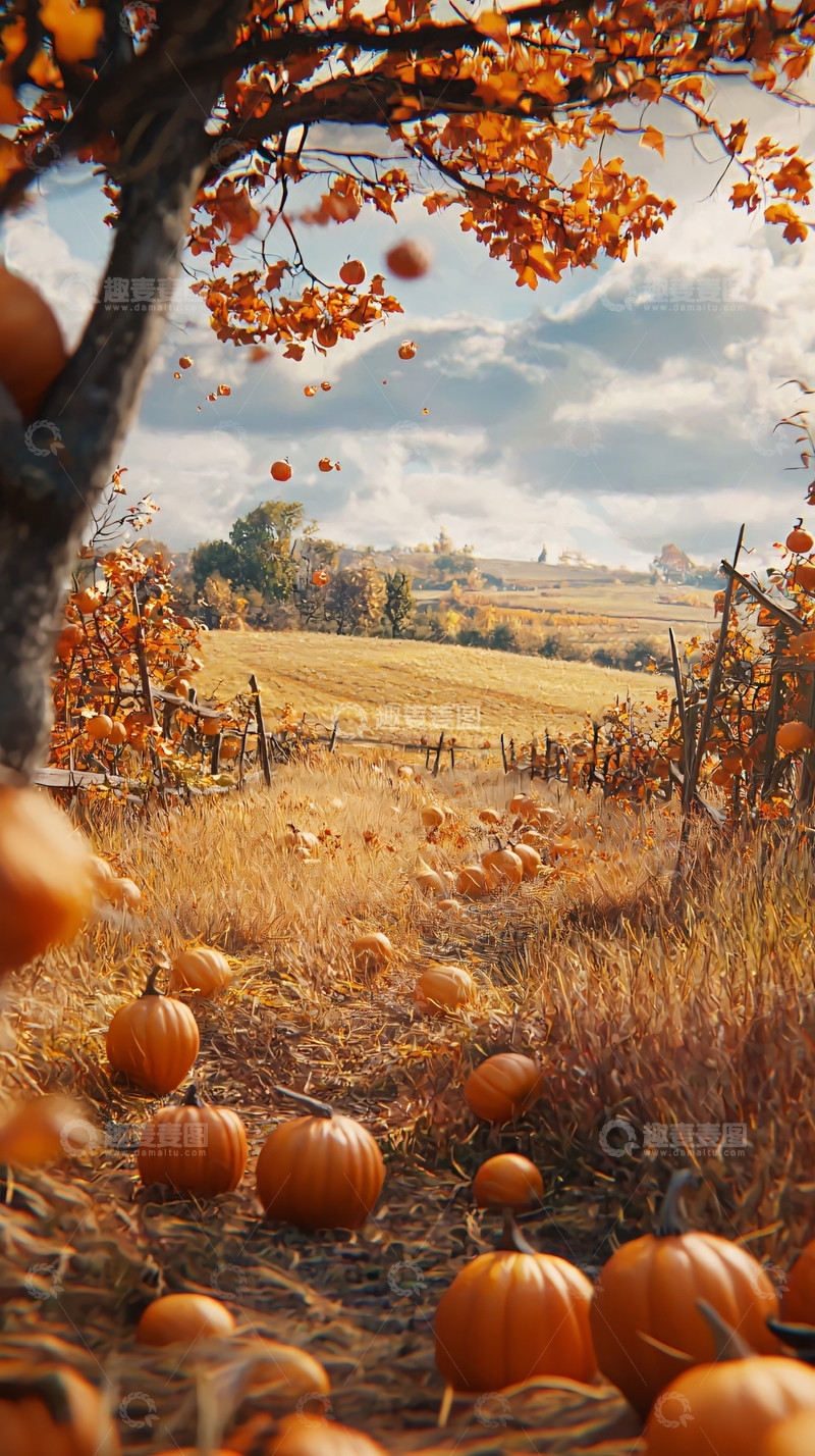 高清大图下载【趣麦麦图】秋日田园南瓜丰收景象