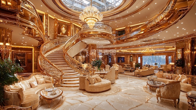 高清大图下载【趣麦麦图】奢华金色游艇内部