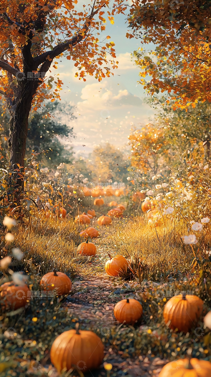 高清大图下载【趣麦麦图】秋日南瓜田园小路