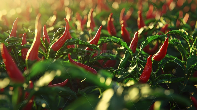 高清大图下载【趣麦麦图】阳光下成熟的红辣椒田