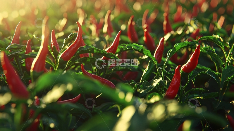 高清大图下载【趣麦麦图】阳光下成熟的红辣椒田