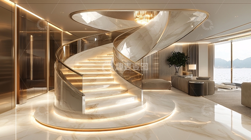 高清大图下载【趣麦麦图】豪华旋转楼梯室内