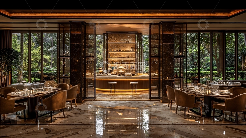 高清大图下载【趣麦麦图】高级餐厅内的酒吧区域