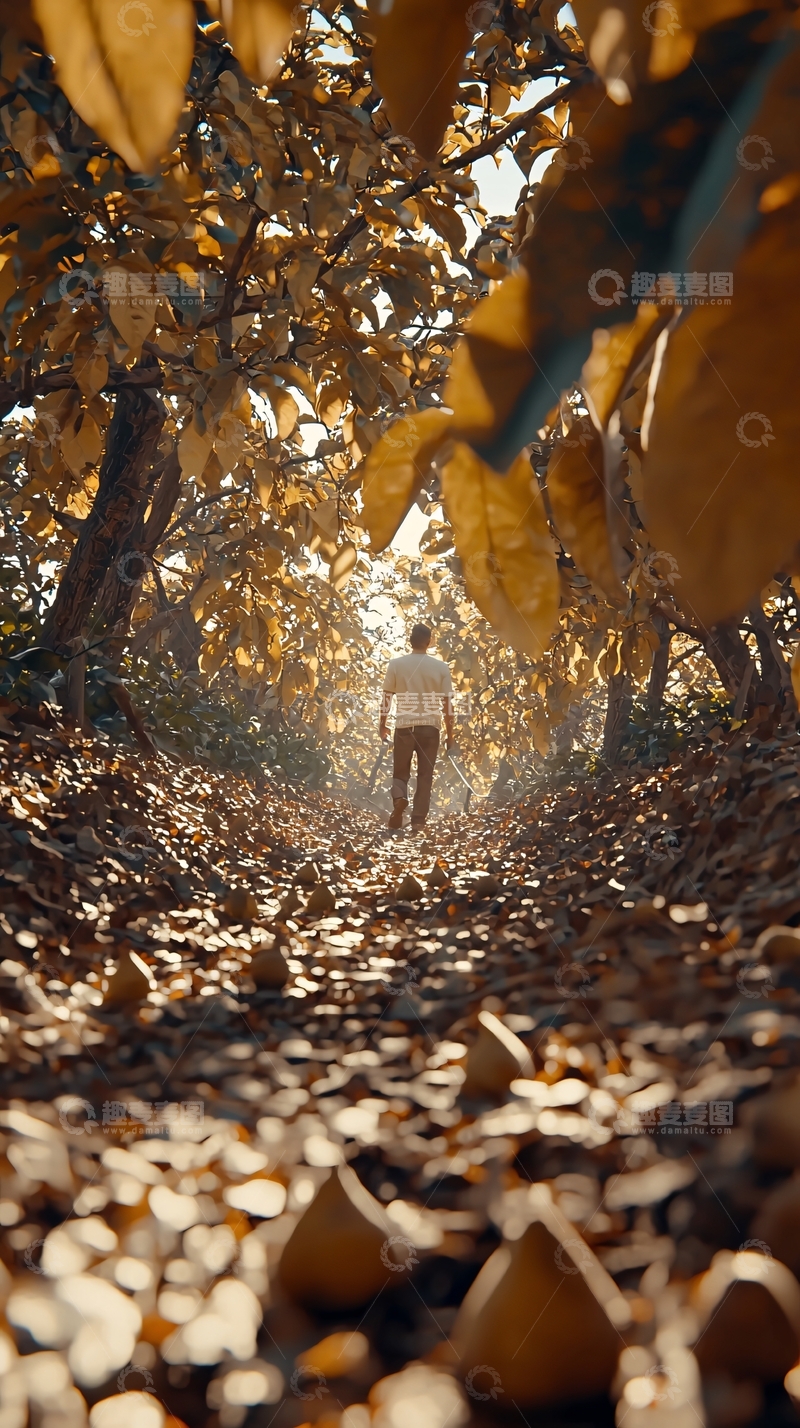 高清大图下载【趣麦麦图】落叶小路背影阳光