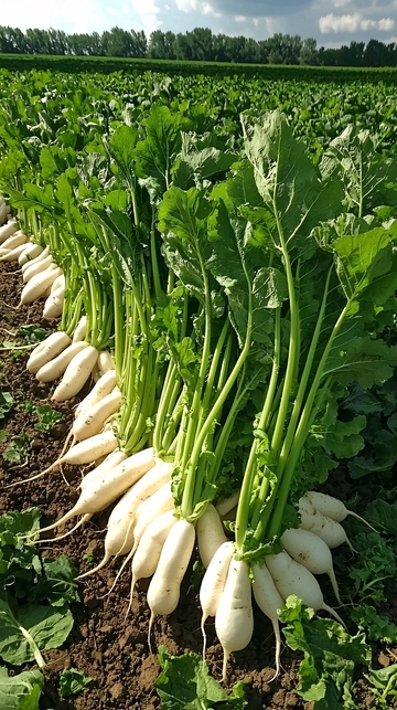 大片成熟的白萝卜田
