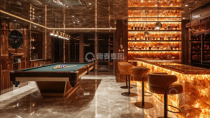 高清大图下载【趣麦麦图】豪华家庭酒吧台球厅