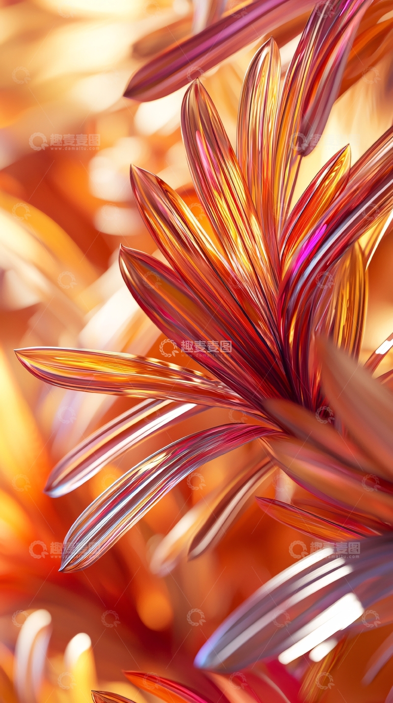 高清大图下载【趣麦麦图】光滑透明的橙色叶子