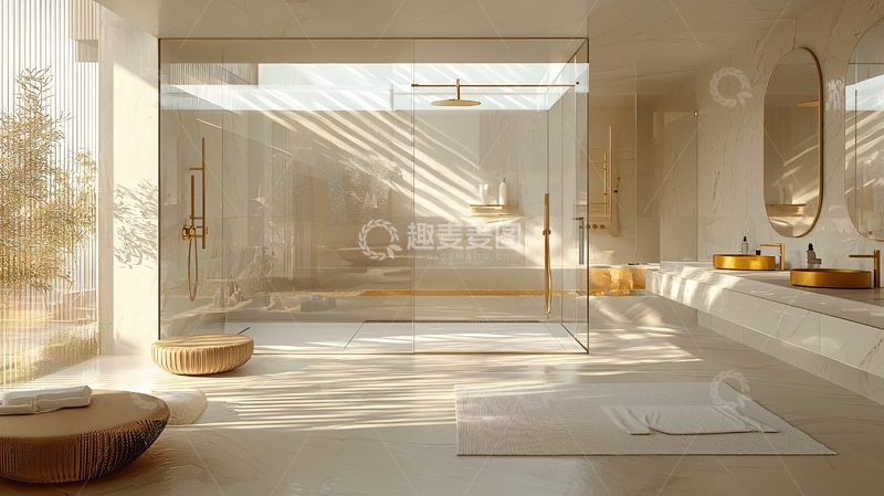 高清大图下载【趣麦麦图】简约沐浴房金色水龙头