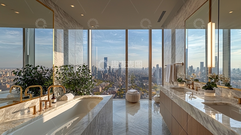 高清大图下载【趣麦麦图】极简风格落地窗浴室