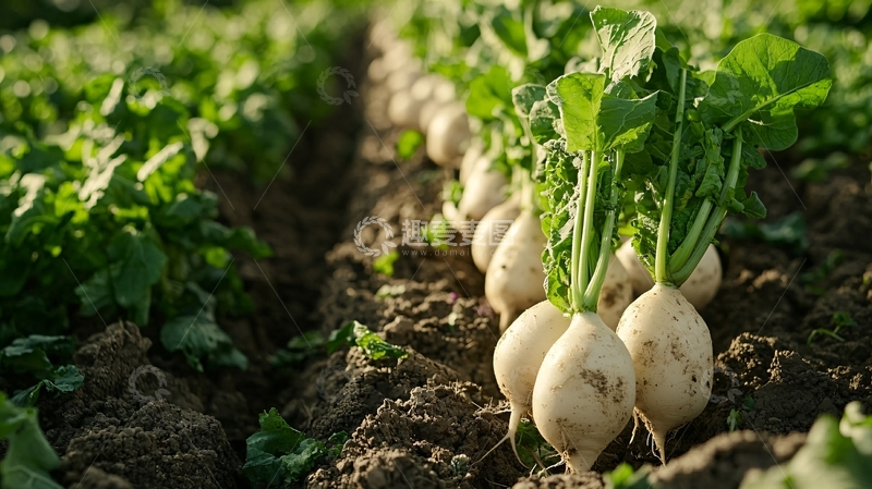 高清大图下载【趣麦麦图】田地里成排的白萝卜
