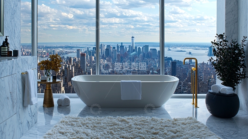 高清大图下载【趣麦麦图】纽约曼哈顿高层公寓浴室