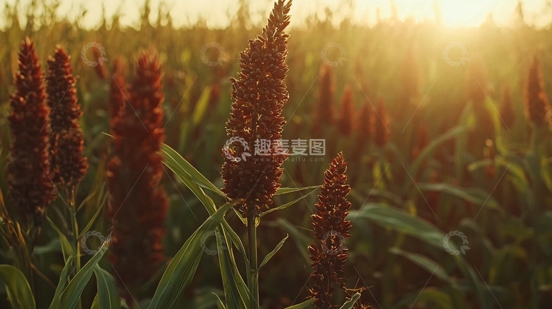 高清大图下载【趣麦麦图】夕阳下红色的高粱地