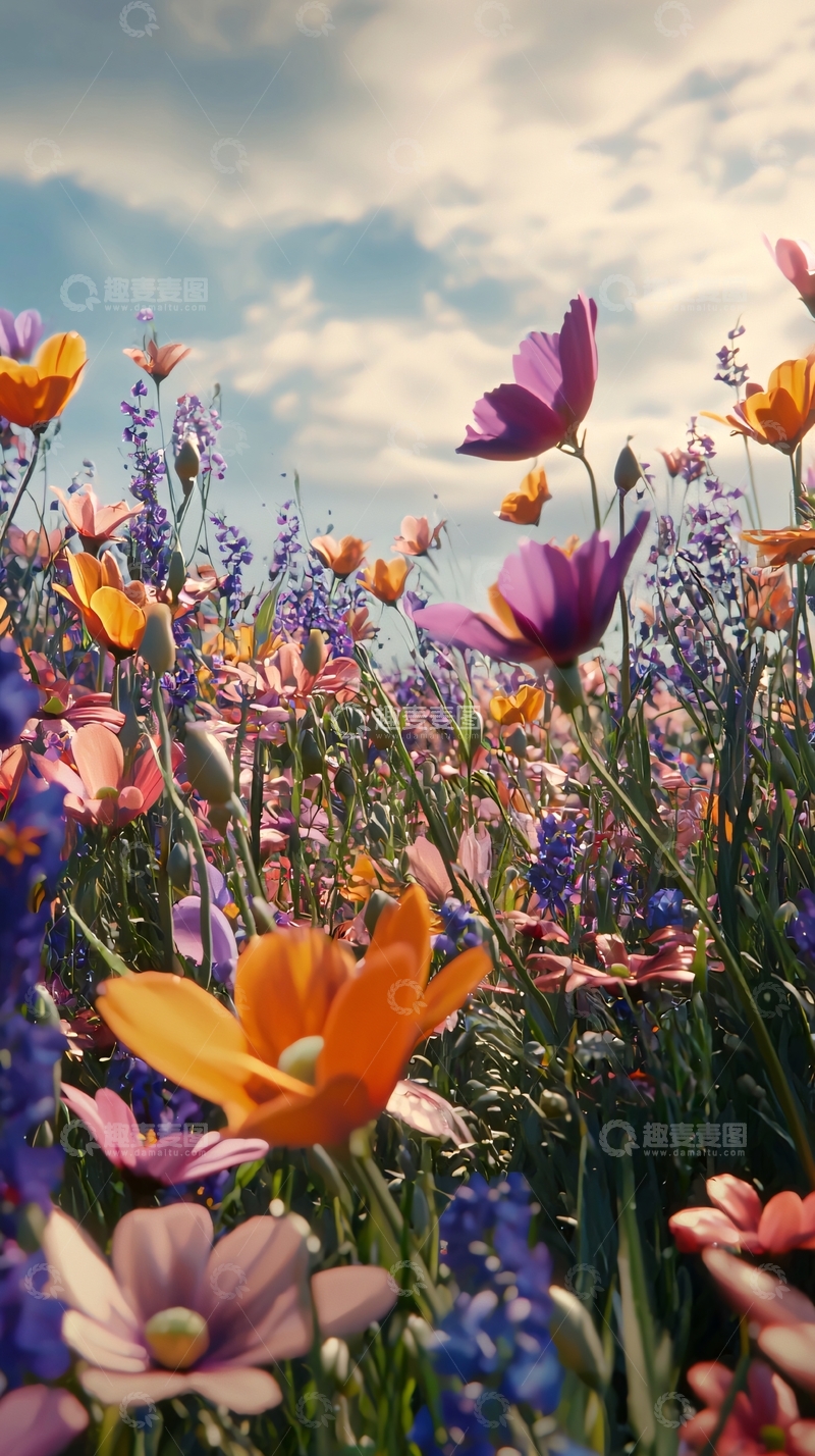 高清大图下载【趣麦麦图】色彩斑斓的野花田
