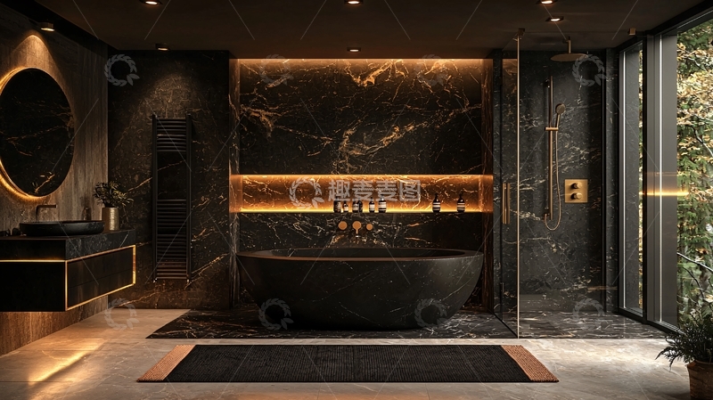 高清大图下载【趣麦麦图】豪华黑色大理石浴室