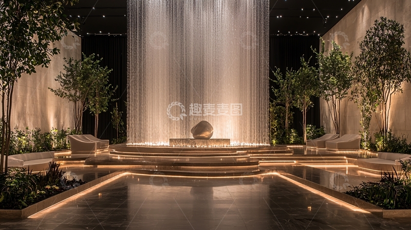 高清大图下载【趣麦麦图】室内瀑布景观