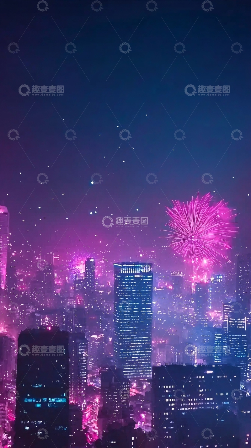 高清大图下载【趣麦麦图】梦幻城市夜景烟花
