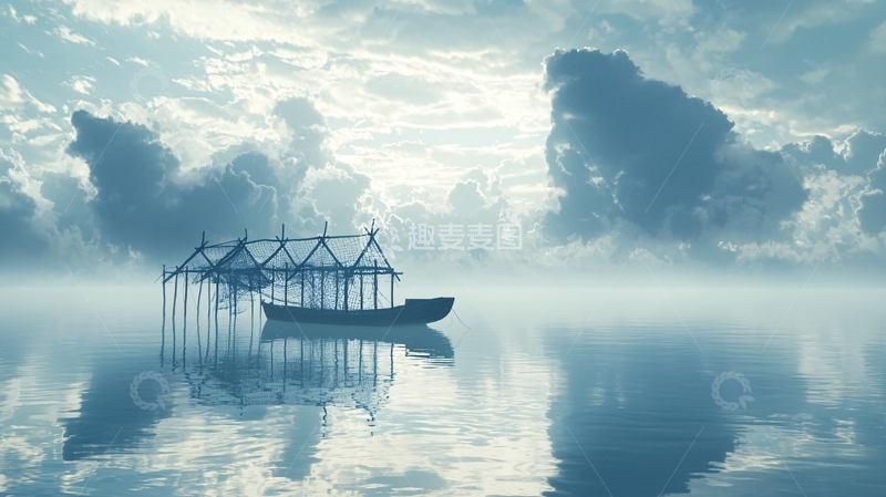 高清大图下载【趣麦麦图】雾气弥漫的平静水面