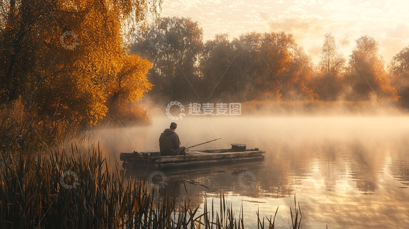 高清大图下载【趣麦麦图】秋日清晨垂钓