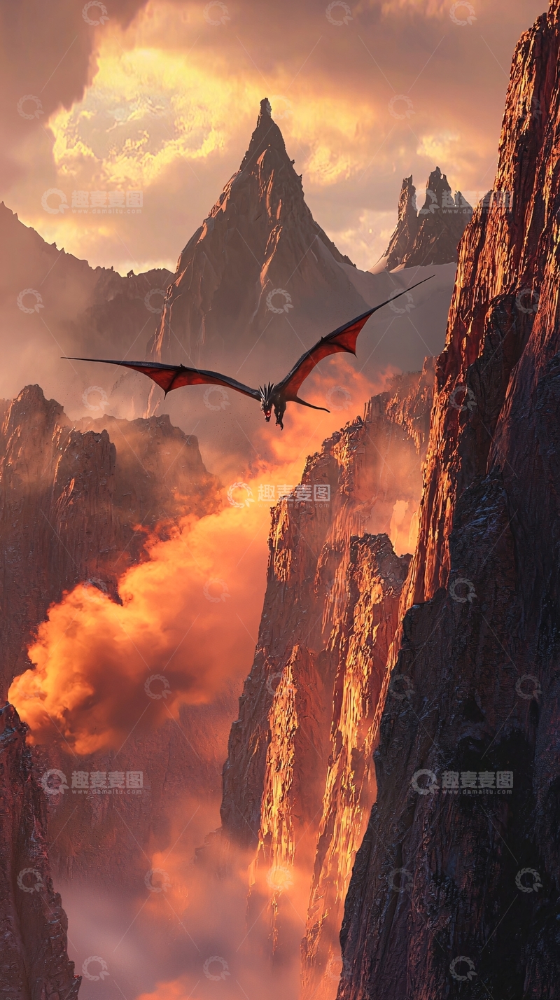 高清大图下载【趣麦麦图】龙飞越燃烧的山脉