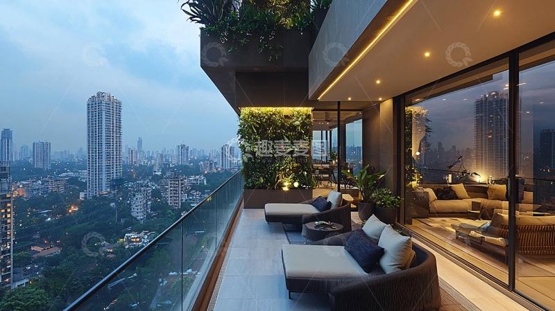 高清大图下载【趣麦麦图】高层公寓夜景阳台