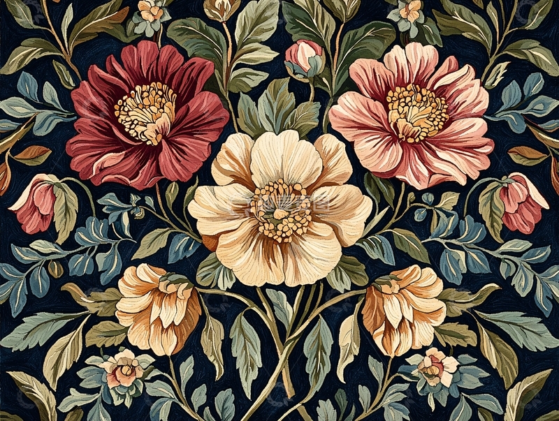 高清大图下载【趣麦麦图】复古风格花卉图案