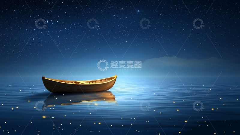 高清大图下载【趣麦麦图】星空下的小船
