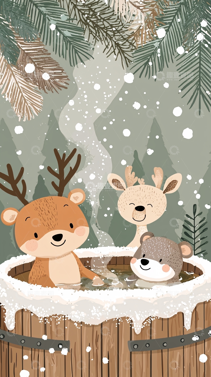 高清大图下载【趣麦麦图】卡通动物泡温泉