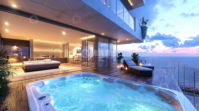 高清大图下载【趣麦麦图】海景豪宅露台按摩浴缸