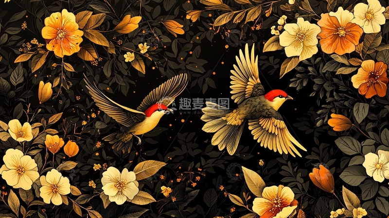 高清大图下载【趣麦麦图】金色花鸟