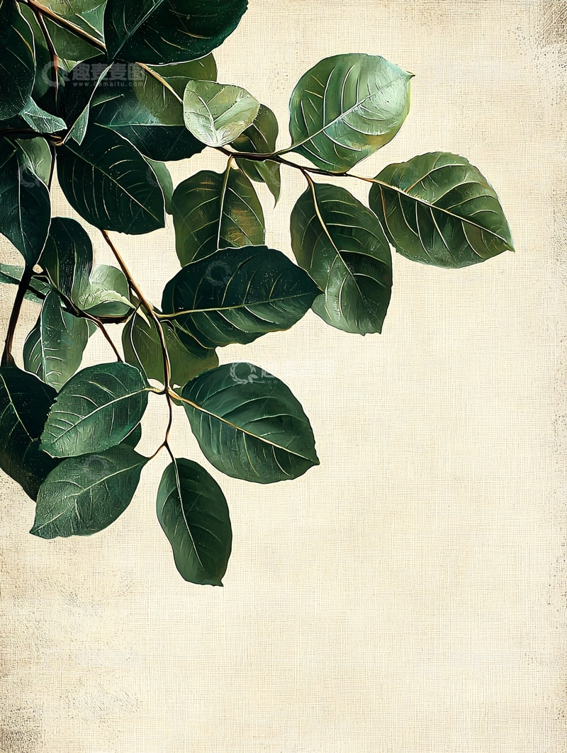 高清大图下载【趣麦麦图】绿叶枝条素描