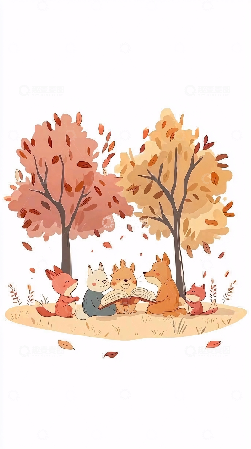 高清大图下载【趣麦麦图】秋天狐狸读书