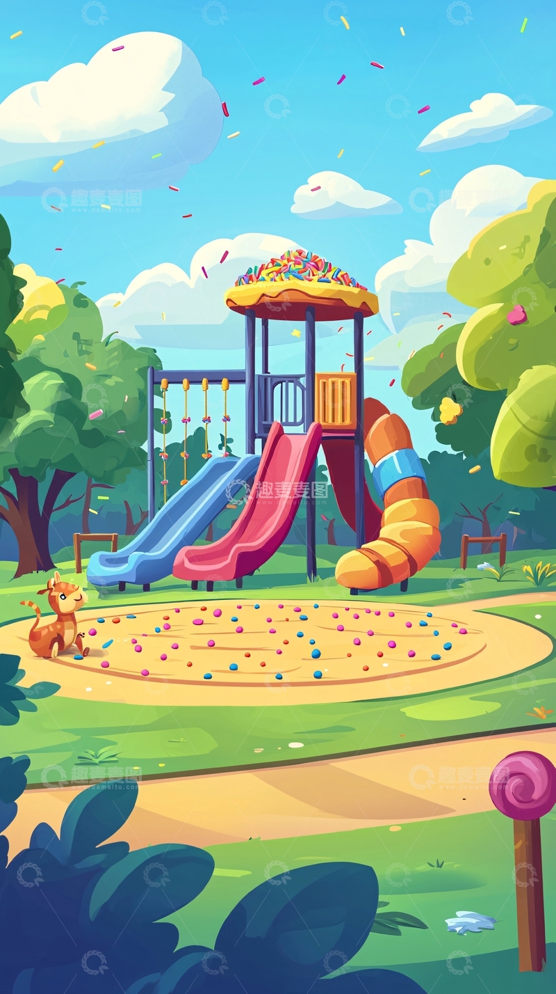 高清大图下载【趣麦麦图】卡通儿童游乐场