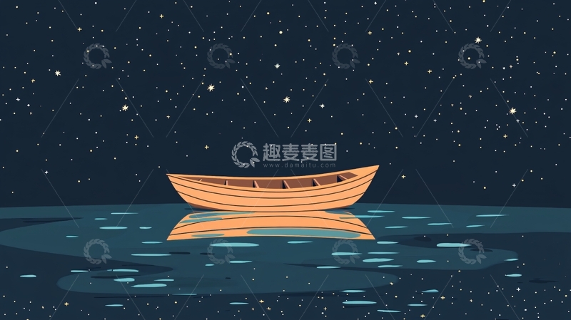 高清大图下载【趣麦麦图】星空下的小木船