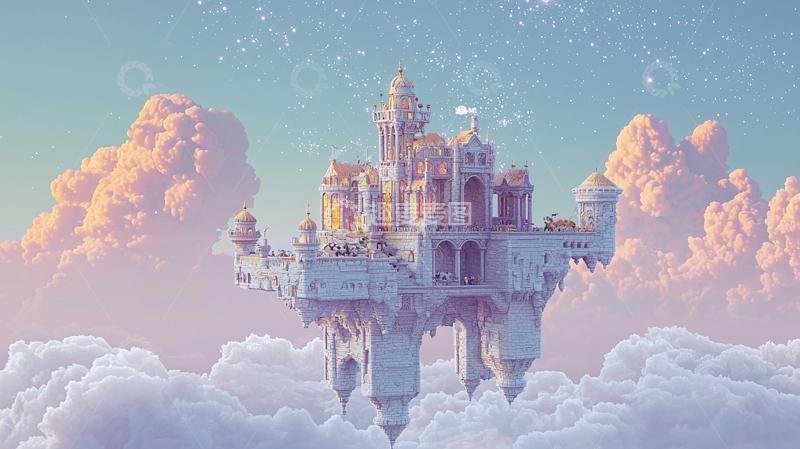 高清大图下载【趣麦麦图】梦幻粉色云端城堡