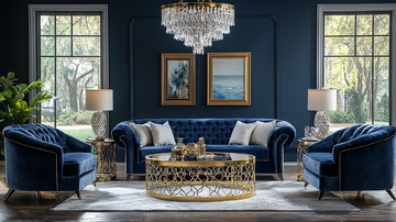 蓝色系奢华客厅