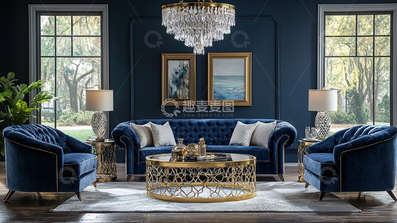 高清大图下载【趣麦麦图】蓝色系奢华客厅