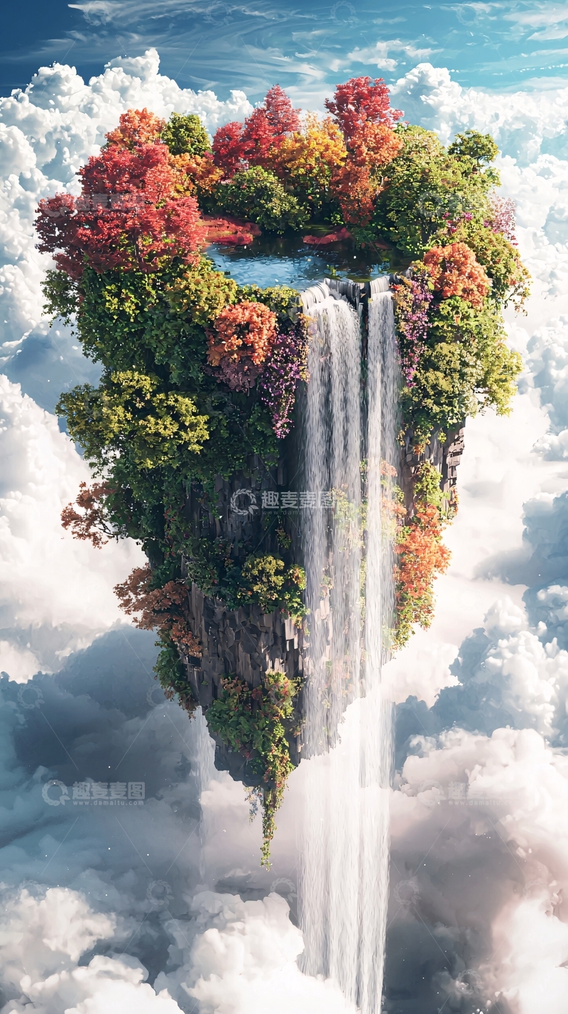 高清大图下载【趣麦麦图】云端上的空中花园瀑布