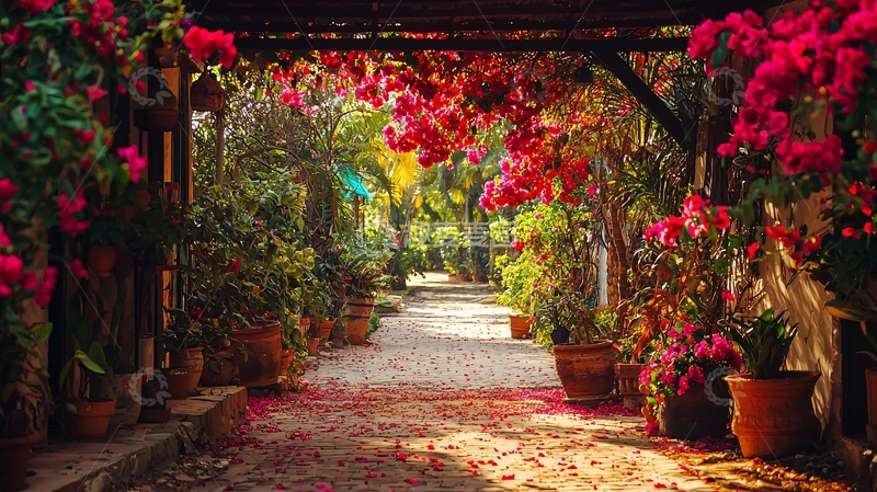 高清大图下载【趣麦麦图】花架下繁花似锦的小路