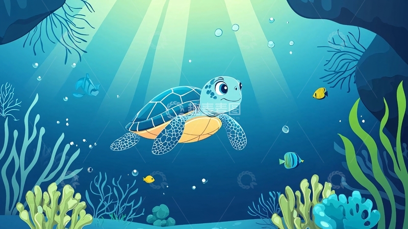 高清大图下载【趣麦麦图】海底卡通海龟