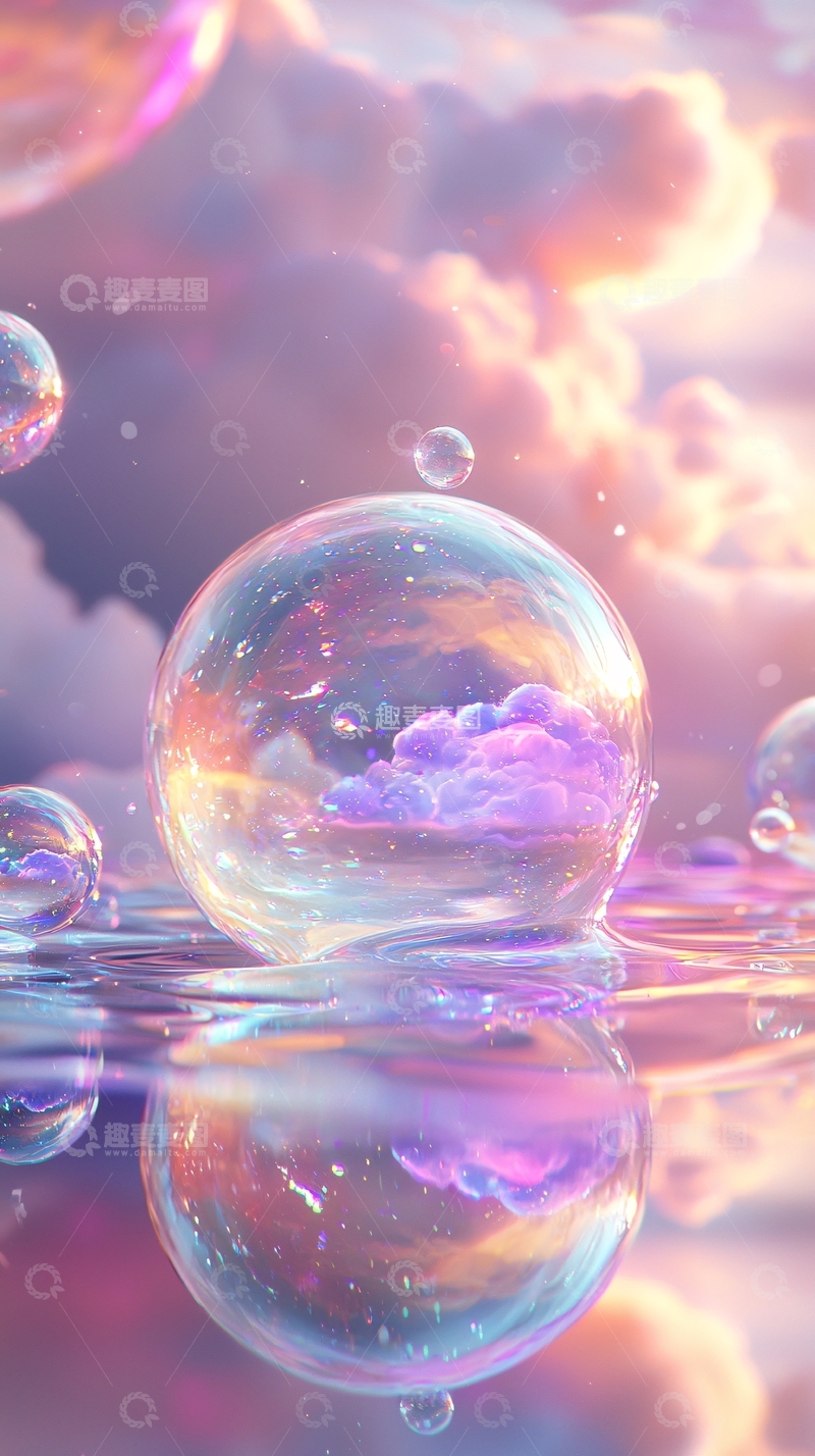 高清大图下载【趣麦麦图】粉色泡泡梦幻天空