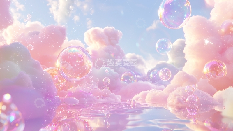 高清大图下载【趣麦麦图】梦幻泡泡棉花糖天空