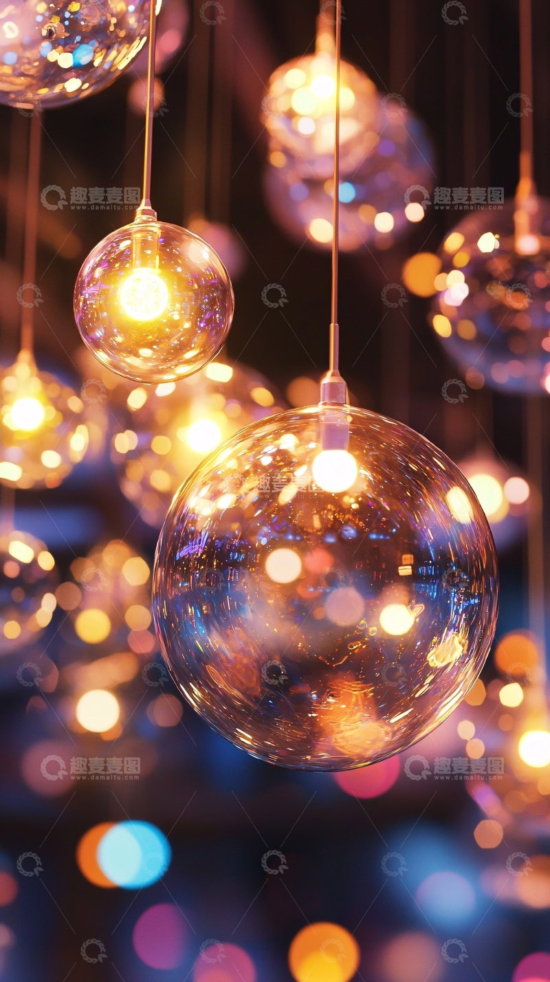 高清大图下载【趣麦麦图】悬挂的玻璃球形灯泡