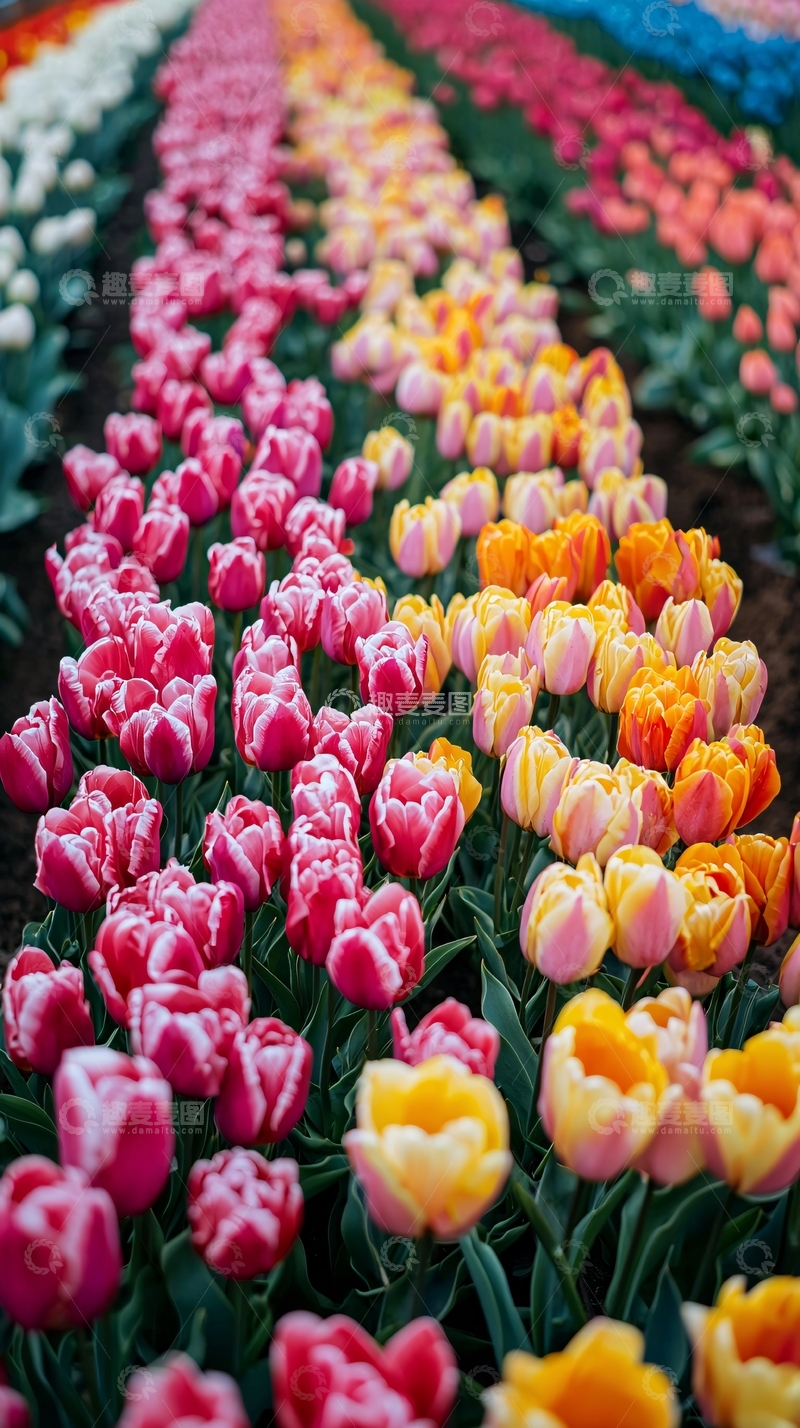 高清大图下载【趣麦麦图】彩虹般绚丽的郁金香花田