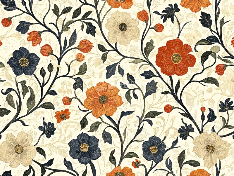 高清大图下载【趣麦麦图】暖色调花卉缠绕图案