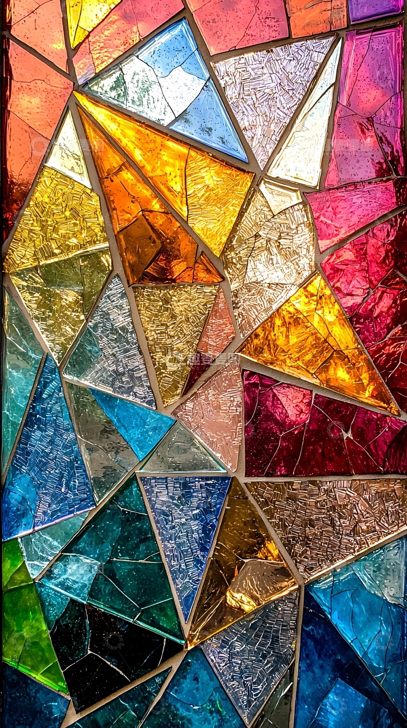 高清大图下载【趣麦麦图】彩色玻璃三角形拼接图案