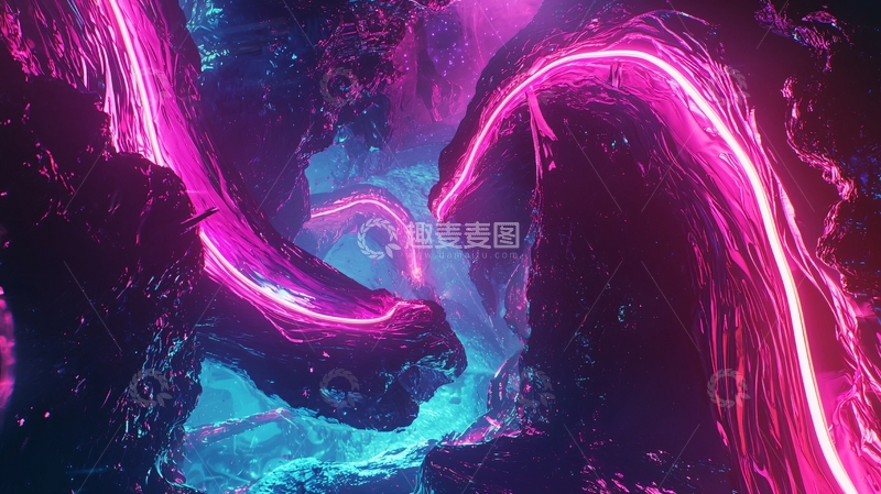高清大图下载【趣麦麦图】粉色紫色霓虹光线岩洞