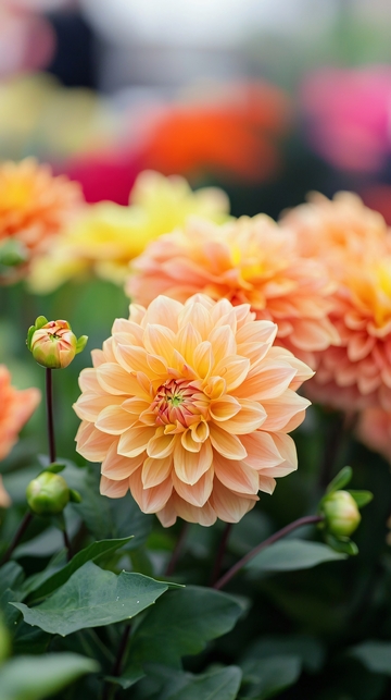 浅橙色大丽花特写