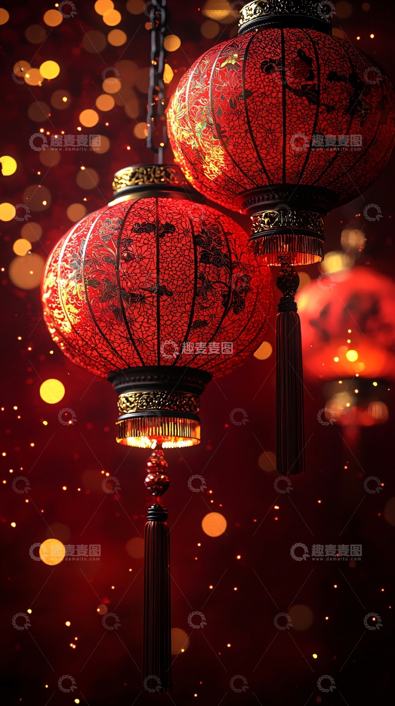 高清大图下载【趣麦麦图】红色中国风灯笼