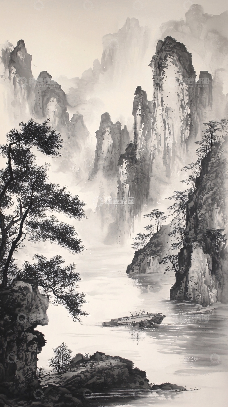 高清大图下载【趣麦麦图】水墨山水画459